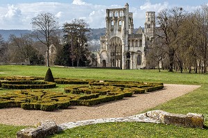 RUINES DE L'ANCIENNE EGLISE ABBATIALE, ABBAYE DE JUMIEGES, ANCIEN MONASTERE BENEDICTIN FONDE AU VII EME SIECLE ET RECONSTRUIT ENTRE LE IX EME ET LE XVII EME SIECLE, (76), FRANCE 