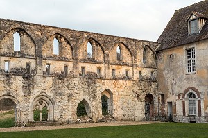 RUINES DE LA SALLE CAPITULAIRE ET ANCIEN DORTOIR DES MOINES A L'ETAGE, ABBAYE ROYALE CISTERCIENNE DE MORTEMER CONSTRUITE AU XII EME SIECLE PAR HENRI 1ER BEAUCLERC FILS DE GUILLAUME LE CONQUERANT POUR DES MOINES BENEDICTINS, LISORS (27), FRANCE 