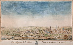 LOUIS-EUTROPE LAMESANGE, VUE PERSPECTIVE DE LA VILLE DE DREUX SUR LA COTE DE LA MALOTIERE, 1795, AQUARELLE SUR PAPIER, MUSEE D'ART ET D'HISTOIRE, DREUX, EURE-ET-LOIR (28), FRANCE, MENTION OBLIGATOIRE : MUSEE D'ART ET D'HISTOIRE, DREUX 