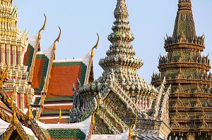 WAT PHRA KAEO OU TEMPLE DU BOUDDHA D'EMERAUDE, SITUE DANS L'ENCEINTE DU PALAIS ROYAL, BANGKOK, THAILANDE, ASIE 