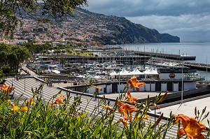 VUE SUR LA VILLE ET LE PORT DE PLAISANCE, FUNCHAL, ILE DE MADERE, PORTUGAL 