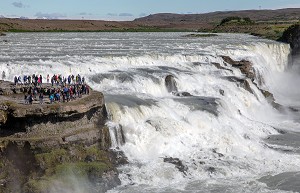 CASCADE DE GULLFOSS, HAUTE DE 32 METRES, APPELE CHUTES D'OR SUR LA RIVIERE DE HVITA, CERCLE D'OR, GOLDEN CIRCLE, SUD DE L'ISLANDE, EUROPE, ISLANDE 