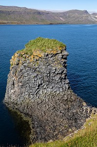 FALAISES DE ROCHES VOLCANIQUES NOIRES, PRESQU'ILE VOLCANIQUE DE GRUNDARFJORDUR, PENINSULE DE SNAEFFELSNES, ARNARSTAPI, ISLANDE 