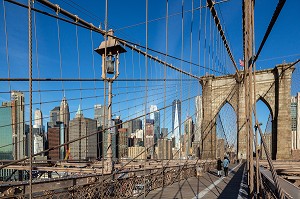 VUE SUR LES TOURS DE LOWER MANHATTAN DEPUIS LE PONT DE BROOKLYN, NEW-YORK, ETATS-UNIS, USA 