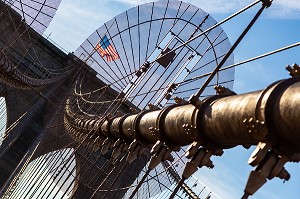 DETAIL DES CABLES METALLIQUES DU PONT SUSPENDU DE BROOKLYN, MANHATTAN, NEW-YORK, ETATS-UNIS, USA 