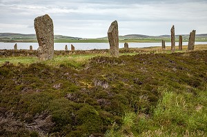 CERCLE DE BRODGAR D'UN DIAMETRE DE 104 METRES, ANNEAU MYSTERIEUX DE MEGALITHES, STROMNESS, ARCHIPEL DES ORCADES, ECOSSE, ROYAUME-UNI, EUROPE 