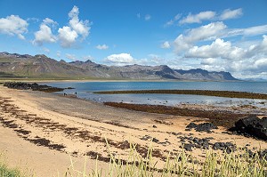 PLAGE DE BUDA, BUDHIR, PRESQU'ILE VOLCANIQUE DE GRUNDARFJORDUR, PENINSULE DE SNAEFFELSNES DECRITE DANS LE ROMAN DE JULES VERNES, ARNARSTAPI, ISLANDE 