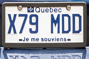 PLAQUE D'IMMATRICULATION DE VOITURE, JE ME SOUVIENS, DEVISE DU QUEBEC, CANADA 