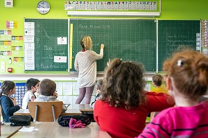 CLASSE D'ECOLE PRIMAIRE DE LA VILLE DE RUGLES, EURE, NORMANDIE, FRANCE 