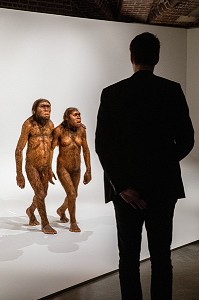 VISITEUR DEVANT LES OEUVRES DE TIM NOBLE ET SUE WEBSTER (STOUD 1966, LEICESTER 1967), LES MAITRES DE L'UNIVERS, PALAIS DES BEAUX-ARTS, LILLE, NORD, FRANCE 