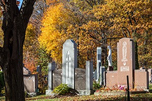 CIMETIERE NOTRE-DAME DES NEIGES, PARC DU MONT-ROYAL AUX COULEURS D'AUTOMNE, MONTREAL, QUEBEC, CANADA 