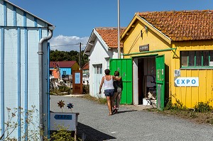 LES CABANES COLOREES, ANCIENNES CABANES DE PECHEURS TRANSFORMES EN ATELIER D'ARTISTES, SAINT-TROJAN-LES-BAINS, ILE D'OLERON, CHARENTE-MARITIME, FRANCE 