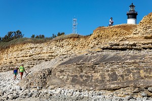 BALADE SUR LA PLAGE TRANQUILLE ET LE PHARE DE CHASSIRON, SAINT-DENIS-D'OLERON, ILE D'OLERON, CHARENTE-MARITIME, FRANCE 