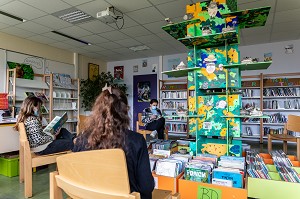 CENTRE DE DOCUMENTATION ET D'INFORMATION (CDI), BIBLIOTHEQUE, COLLEGE DE RUGLES, RUGLES, EURE, NORMANDIE, FRANCE 