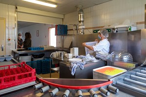 NETTOYAGE DE LA VAISSELLE, PERSONNEL D'ENTRETIEN ET DE RESTAURATION, COLLEGE DE RUGLES, RUGLES, EURE, NORMANDIE, FRANCE 