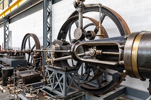 MOTEUR A VAPEUR DEMANGE ET SATRE, MUSEE VIVANT DE L'ENERGIE, RAI, ORNE, NORMANDIE, FRANCE 