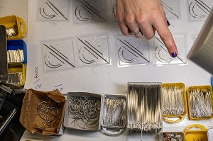 LES AIGUILLES FINIES PRETES EN COURS D'EMBALLAGE, USINE DE LA MANUFACTURE BOHIN, CONSERVATOIRE VIVANT DE L’AIGUILLE ET DE L’EPINGLE, SAINT-SULPICE-SUR-RISLE, ORNE (61), FRANCE 