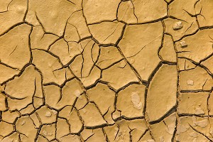 ILLUSTRATION DE LA SECHERESSE, TERRE CRAQUELEE QUAND L'EAU SE RETIRE FAUTE DE PRECIPITATIONS, BLAYE, GIRONDE, FRANCE 