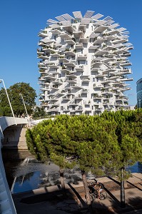 IMMEUBLE MODERNE L'ARBRE BLANC AU BORD DU LEZ, ARCHITECTES SOO FOUJIMOTO, NICOLAS LAISNE ET MANAL RACHDI, BATIMENT ELU PLUS BEL IMMEUBLE RESIDENTIEL DU MONDE EN 2019, PLACE CHRISTOPHE COLOMB, MONTPELLIER, HERAULT, OCCITANIE, FRANCE 