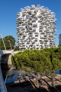 IMMEUBLE MODERNE L'ARBRE BLANC AU BORD DU LEZ, ARCHITECTES SOO FOUJIMOTO, NICOLAS LAISNE ET MANAL RACHDI, BATIMENT ELU PLUS BEL IMMEUBLE RESIDENTIEL DU MONDE EN 2019, PLACE CHRISTOPHE COLOMB, MONTPELLIER, HERAULT, OCCITANIE, FRANCE 