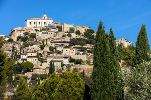 VILLAGE PERCHE DE GORDES, PLUS BEAU VILLAGE DE FRANCE, PARC NATUREL REGIONAL DU LUBERON, VAUCLUSE (84), FRANCE 