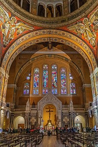  MOSAICS MADE BY PIERRE GAUDIN, SOUTH TRANSEPT WITH THE SAINT'S RELIQUARY, BASILICA OF SAINTE-THERESE OF LISIEUX, PILGRIMAGE SITE, LISIEUX, PAYS D'AUGE, NORMANDY, FRANCE