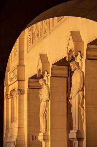  STATUES AT THE ENTRANCE OF THE BASILICA OF SAINTE-THERESE OF LISIEUX, PILGRIMAGE SITE, LISIEUX, PAYS D'AUGE, NORMANDY, FRANCE