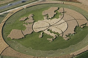 LES CHAMPS DE LA BEAUCE, AUTHEUIL, SCULPTURE VEGETALE GEANTE REPRESENTANT LE CONTINENT DE L'EUROPE, EUROLAND ART, 1ER FESTIVAL EUROPEEN D'ART GRANDEUR NATURE SUR LA ROUTE DU BLE EN BEAUCE, EURE ET LOIR 