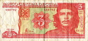BILLET DE BANQUE DE TROIS PESOS CUBAINS (MONNAIE LOCALE) A L'EFFIGIE DE ERNESTO GUEVARA (CHE), CUBA, CARAIBES 