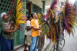 VENTE DE PLUMEAUX COLORES DANS LA RUE, LA HAVANE, CUBA, CARAIBES 