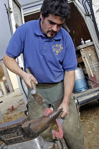 DEMONSTRATION DU METIER DE MARECHAL-FERRANT, FOIRE DE LA SAINT-MARTIN, LA BAZOCHE-GOUET, EURE-ET-LOIR (28), FRANCE 