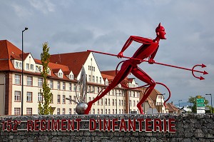 DIABLE ROUGE, SURNOM ET EMBLEME DU 152 EME REGIMENT D'INFANTERIE ENGAGE DANS LA GUERRE EN AFGHANISTAN, QUARTIER WALTER, COLMAR, HAUT-RHIN (68), FRANCE 