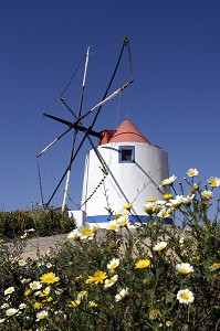 MOULIN A VENT AUX COULEURS TYPIQUES DU PORTUGAL, ODEMIRA, ALENTEJO, PORTUGAL 