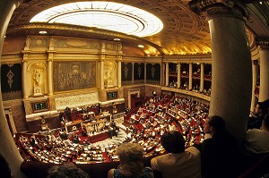 HEMICYCLE DU PALAIS BOURBON, SIEGE DE L'ASSEMBLEE NATIONALE FRANCAISE, PARLEMENT, PARIS (75)
