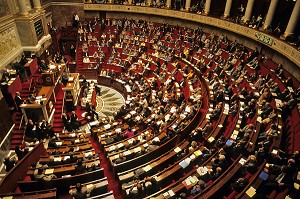 HEMICYCLE DU PALAIS BOURBON, SIEGE DE L'ASSEMBLEE NATIONALE FRANCAISE, PARLEMENT, PARIS (75)