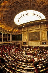 HEMICYCLE DU PALAIS BOURBON, SIEGE DE L'ASSEMBLEE NATIONALE FRANCAISE, PARLEMENT, PARIS (75)