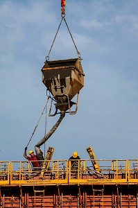 COULAGE D'UN MUR EN BETON SUR UN CHANTIER DE CONSTRUCTION 