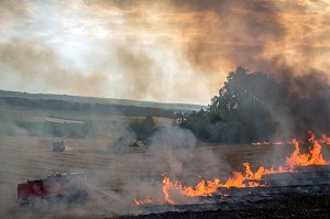 EXTINCTION DE L'INCENDIE AVEC UN CCF, FORMATION FEUX REELS SUR FEU DE CHAUME, PORT-SAINTE-MARIE (47), FRANCE 