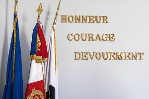 DEVISE DES SAPEURS-POMPIERS, HONNEUR, COURAGE, DEVOUEMENT AJACCIO, FRANCE 