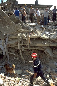 RECHERCHE DE VICTIMES ENSEVELLIES SOUS LES DECOMBRES, TREMBLEMENT DE TERRE EN TURQUIE, GOLCUK 1999 