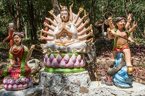 QUAN YIN QUAM AM, DEESSE AUX MILLE BRAS DE LA MISERICORDE ET PROTECTRICE DES ENFANTS, DIVINITE BOUDDHISTE, WAT KAEW PRASERT, PATHIO, PROVINCE DE CHUMPHON, THAILANDE, ASIE 