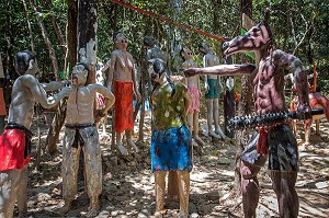 HOMME QUI SE FAIT ARRACHER LA LANGUE (CHEZ LES BOUDDHISTES, IL EST INTERDIT DE MENTIR), REPRESENTATION DE L'ENFER AU MONASTERE BOUDDHISTE WAT KAEW PRASERT, PATHIO, PROVINCE DE CHUMPHON, THAILANDE, ASIE 