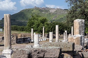 LES COLONNES DE L'ASCLEPIEION (ASKLEPIEION) OU SANCTUAIRE DE GUERISON ROMAIN, CENTRE MEDICAL DU GRAND MEDECIN GALIEN, PERGAME, RIVIERA DES OLIVIERS, NORD D’IZMIR, TURQUIE 