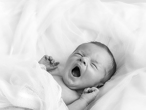 BAILLEMENT DU BEBE, NOUVEAU-NE DANS SON COUFFIN, PORTRAIT EN STUDIO 